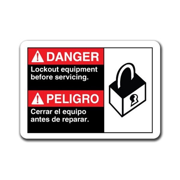 Signmission Lock Out Equipment Before Bilingual 7inx10in Safety, ANSI-710DS Lock Out (Bilingual) ANSI-710DS Danger Lock Out (Bilingual) - main